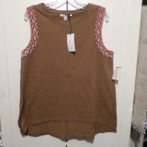 Alphamoment Cotton Hand Embroidered Beaded Sleeveless Top NWT Sz L